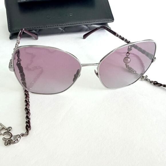 Chanel Butterfly Sunglasses & Chain Gunmetal Burgundy Pink 4274-Q Luxury $1695 main image 5